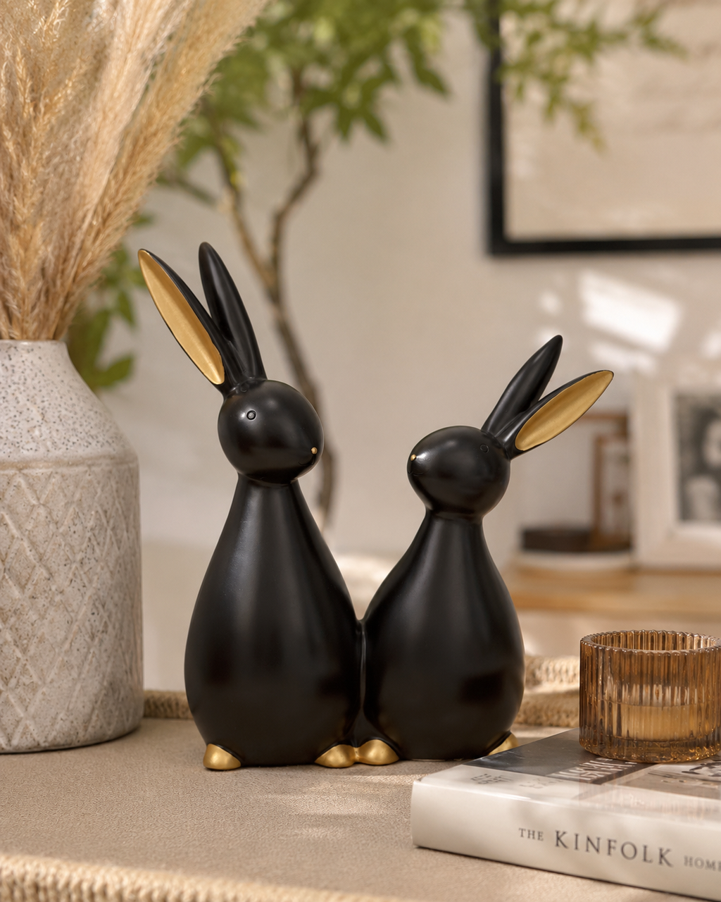 Minimalist Gold Accent Rabbit Figurines (Set of 2)