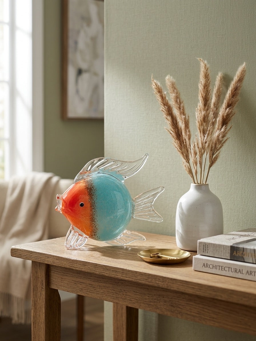 Handcrafted Blue & Orange Glass Fish Sculpture