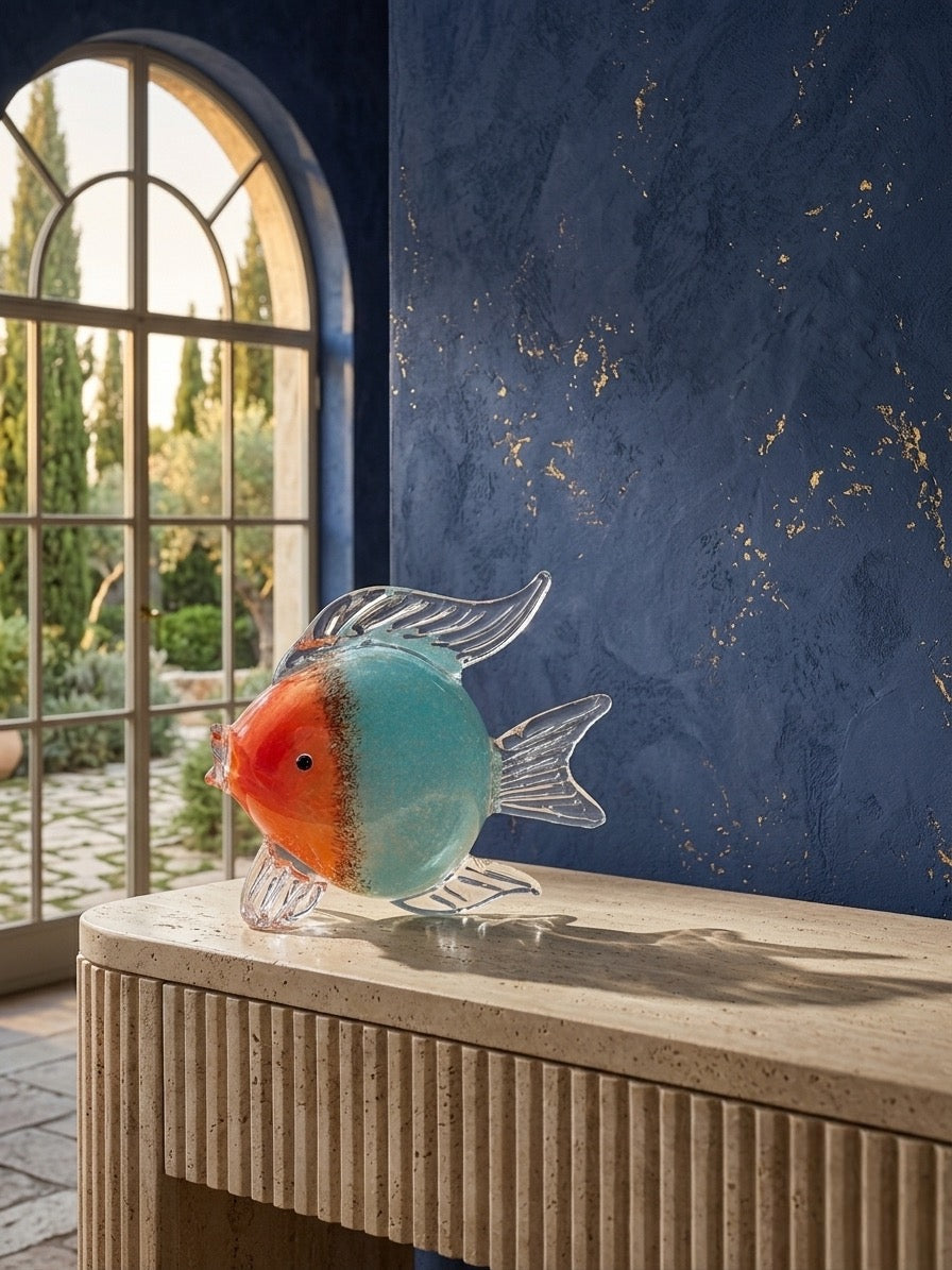 Handcrafted Blue & Orange Glass Fish Sculpture