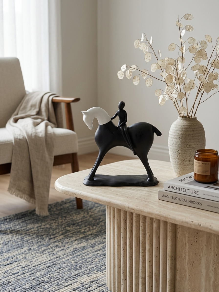 Monochrome Abstract Horse & Rider Sculpture
