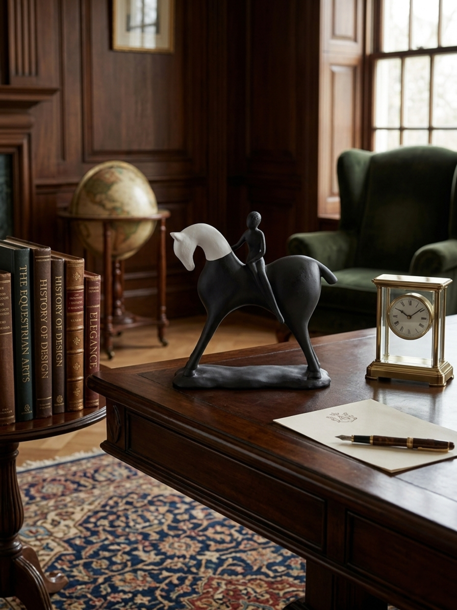 Monochrome Abstract Horse & Rider Sculpture