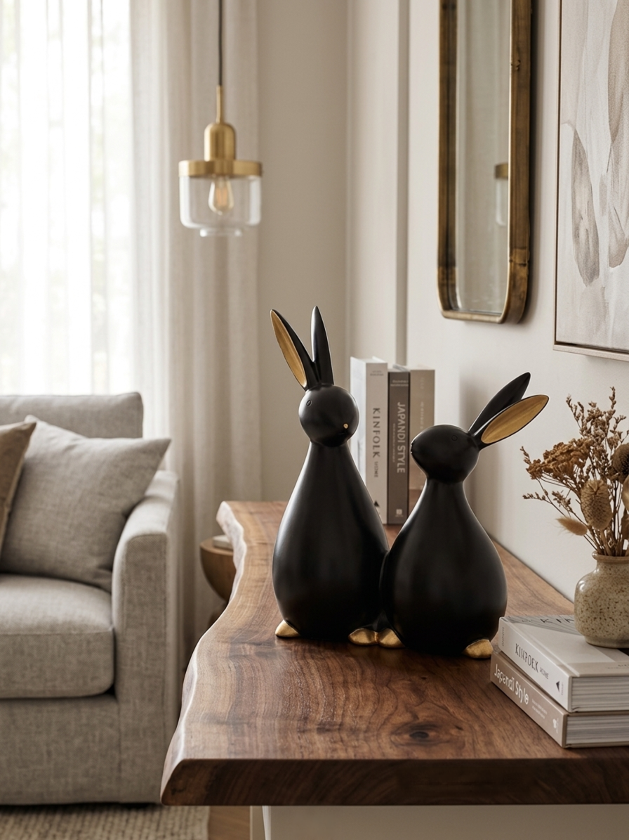 Minimalist Gold Accent Rabbit Figurines (Set of 2)